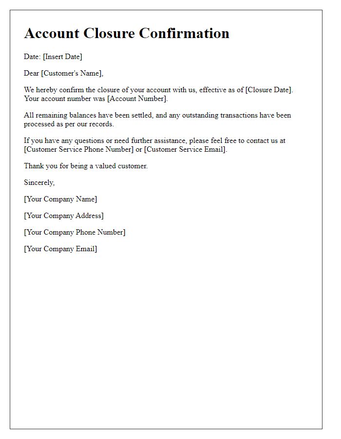 Letter template of account closure confirmation