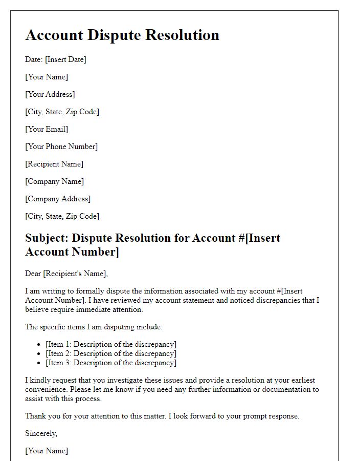 Letter template of account dispute resolution