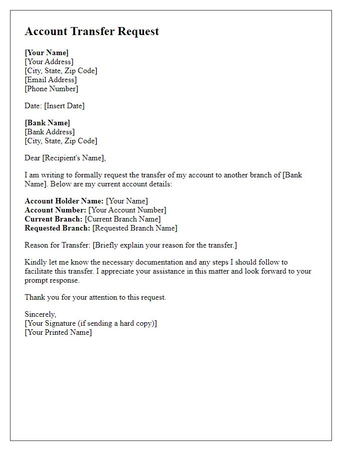 Letter template of account transfer request