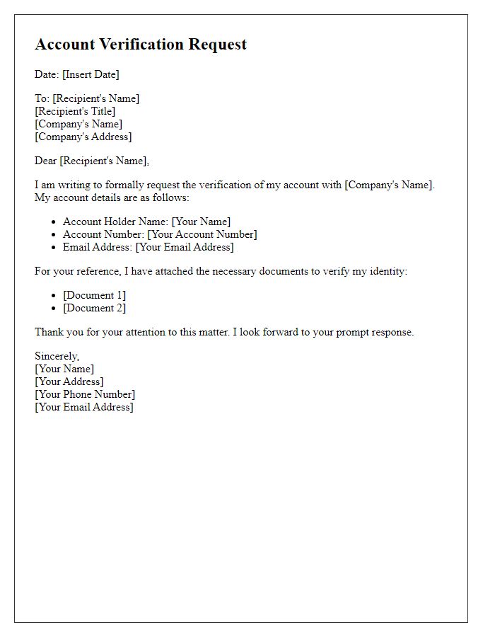 Letter template of account verification request