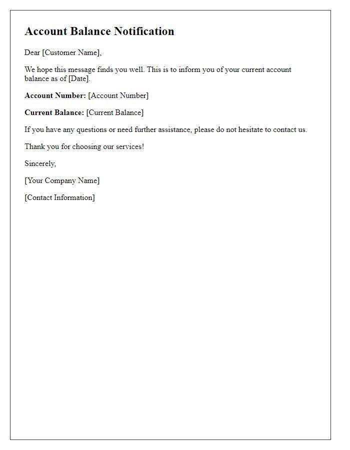 Letter template of account balance notification