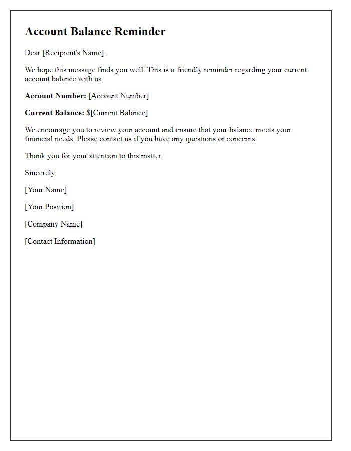 Letter template of account balance reminder