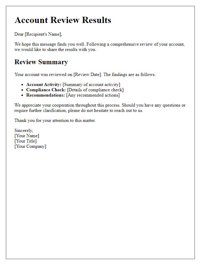 Letter template of account review results