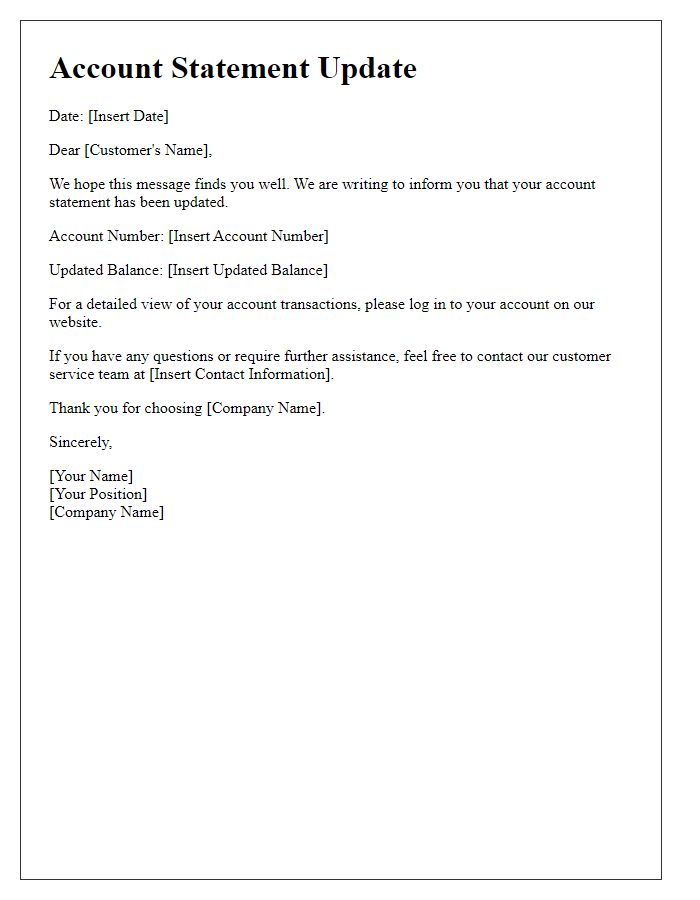 Letter template of account statement update