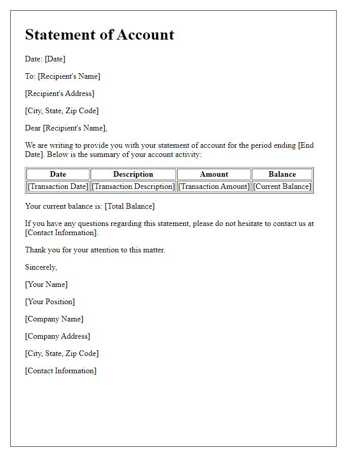 Letter template of statement of account