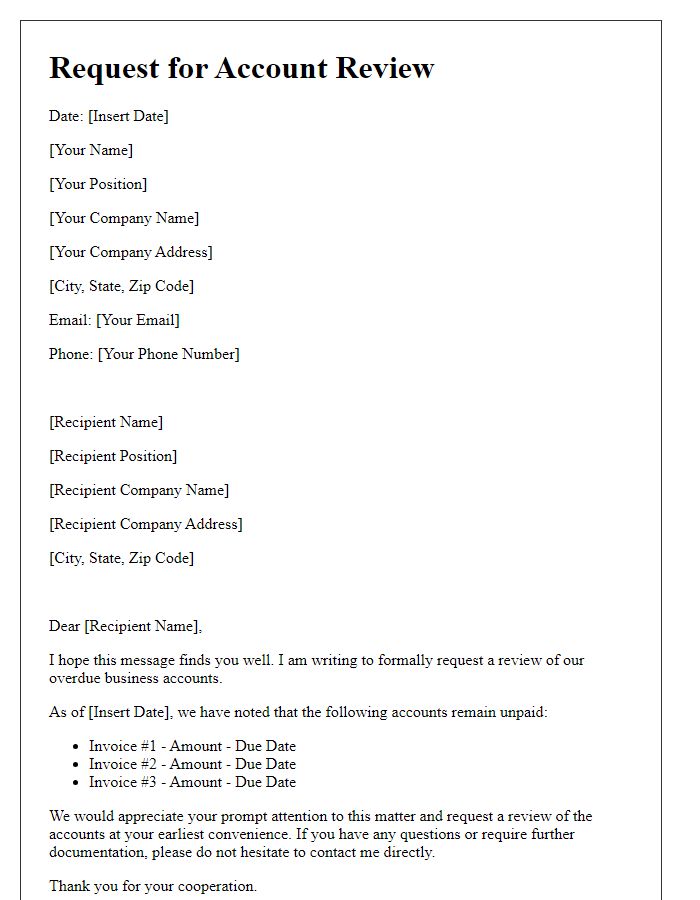 Letter template of account review request for overdue business accounts