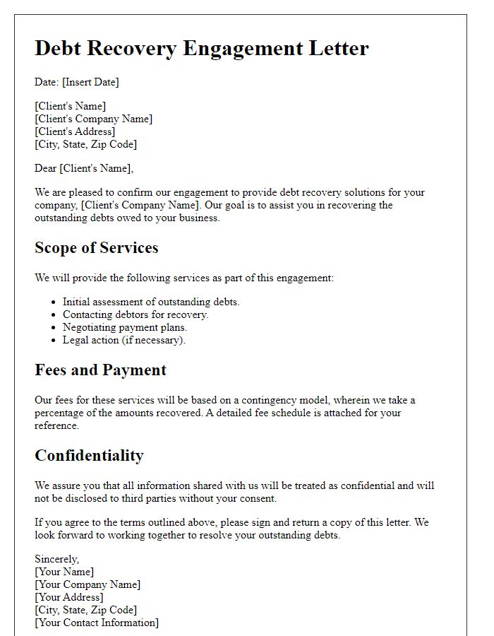 Letter template of engagement for debt recovery solutions in B2B