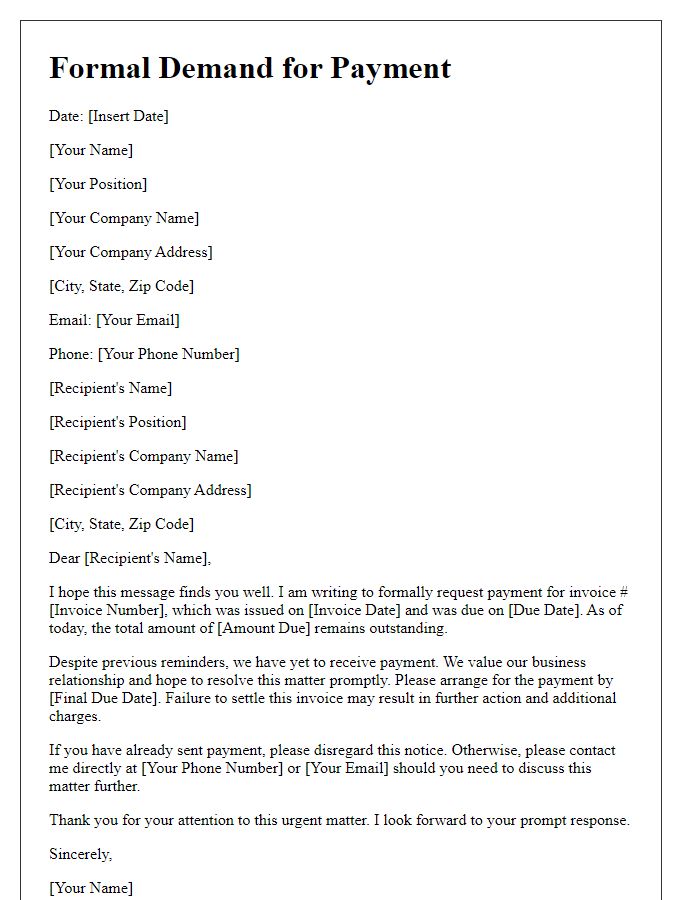 Letter template of formal demand for payment in B2B transactions