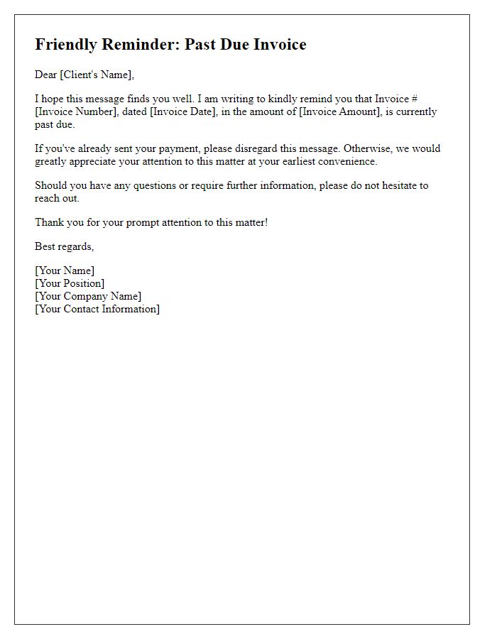 Letter template of friendly reminder for past due invoices in business dealings