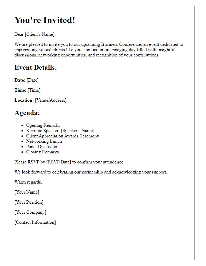 Letter template of Business Conference Invitation for Client Appreciation