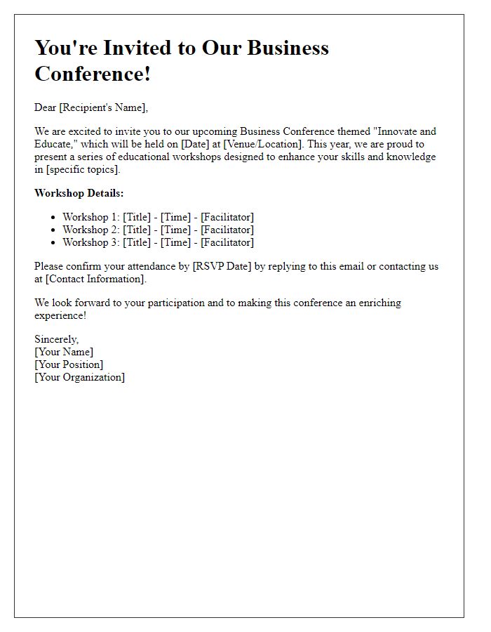 Letter template of Business Conference Invitation for Educational Workshops