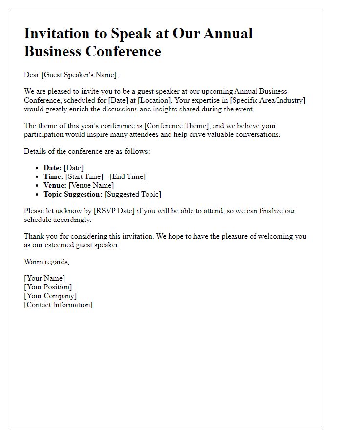 Letter template of Business Conference Invitation for Guest Speakers