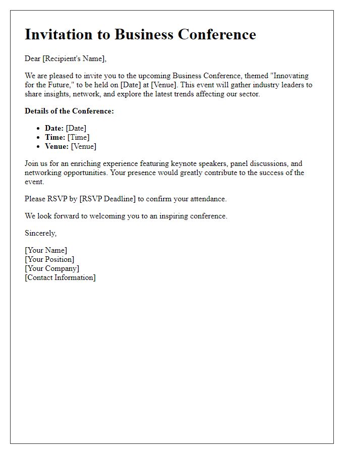 Letter template of Business Conference Invitation for Industry Leaders