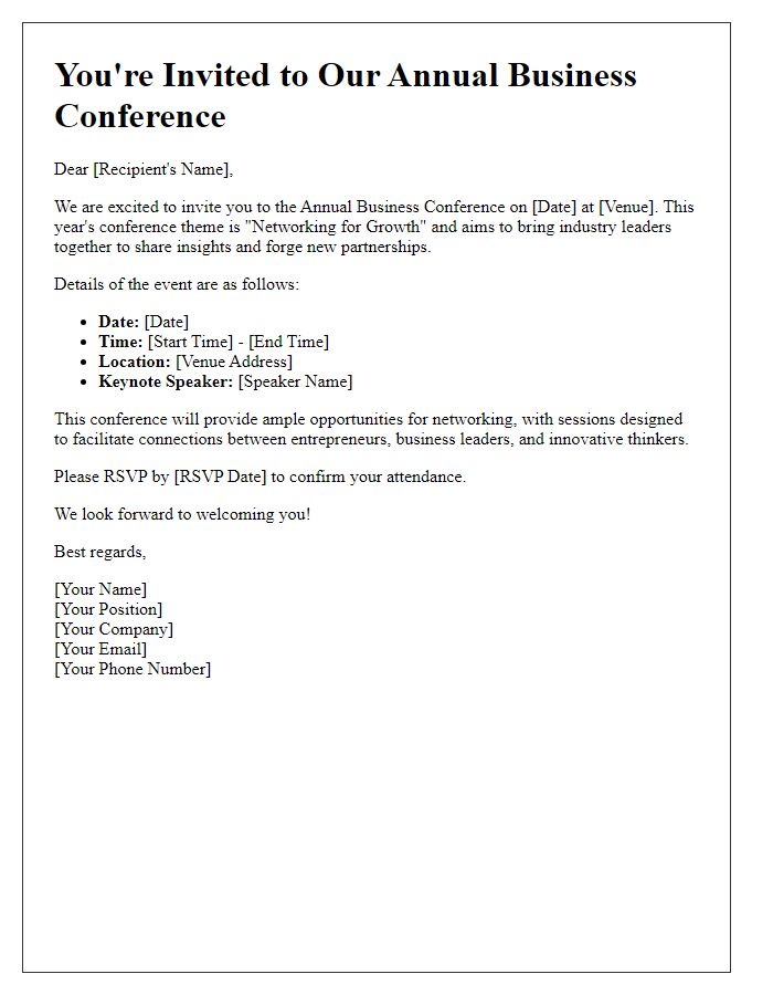 Letter template of Business Conference Invitation for Networking Opportunities