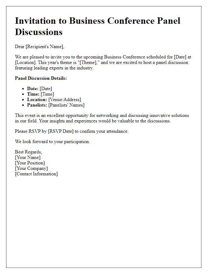 Letter template of Business Conference Invitation for Panel Discussions