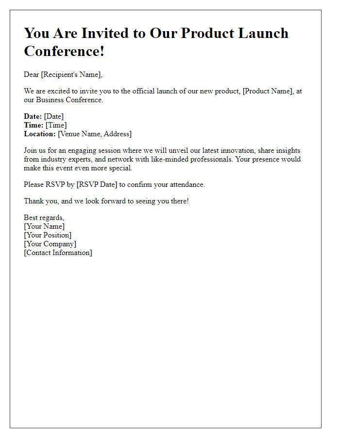 Letter template of Business Conference Invitation for Product Launch