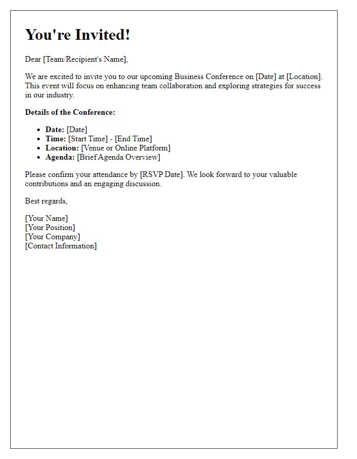 Letter template of Business Conference Invitation for Team Collaboration