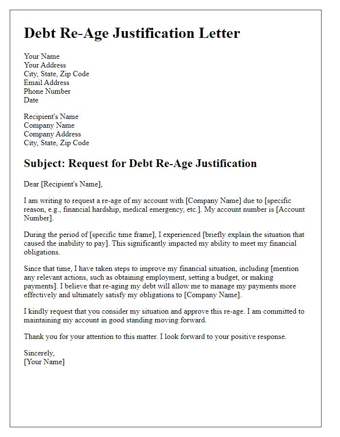 Letter template of debt re-age justification