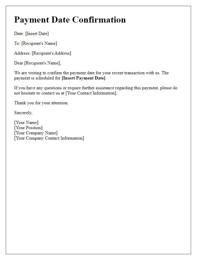 Letter template of payment date confirmation