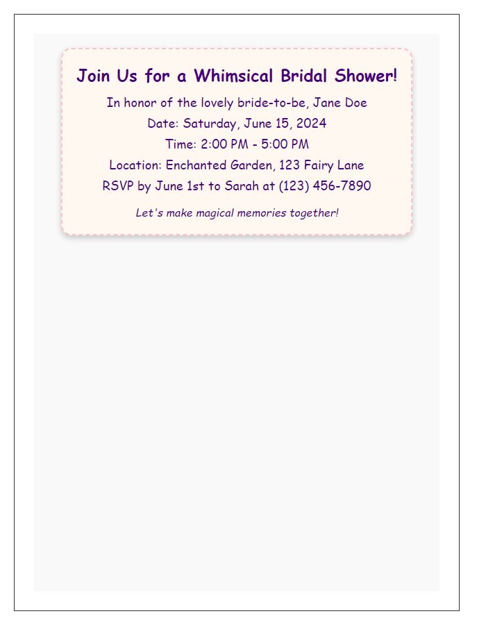 Letter template of bridal shower invitation with a whimsical design