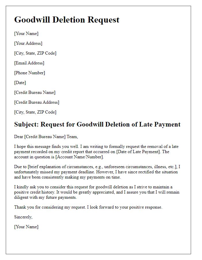 Letter template of goodwill deletion request for late payment