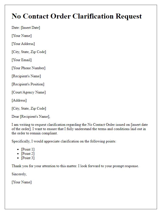 Letter template of no contact order clarification request