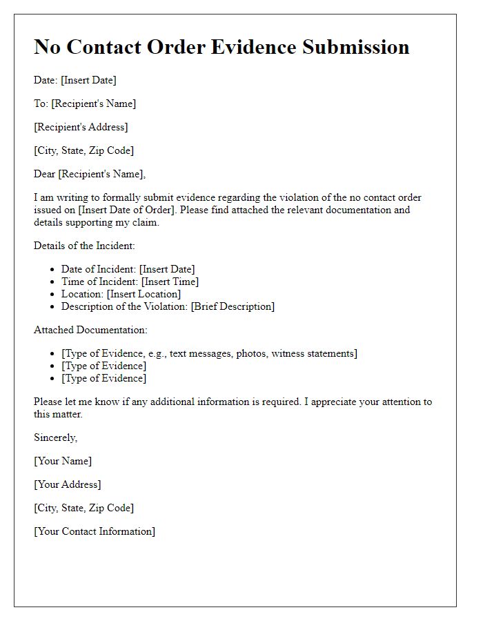 Letter template of no contact order evidence submission