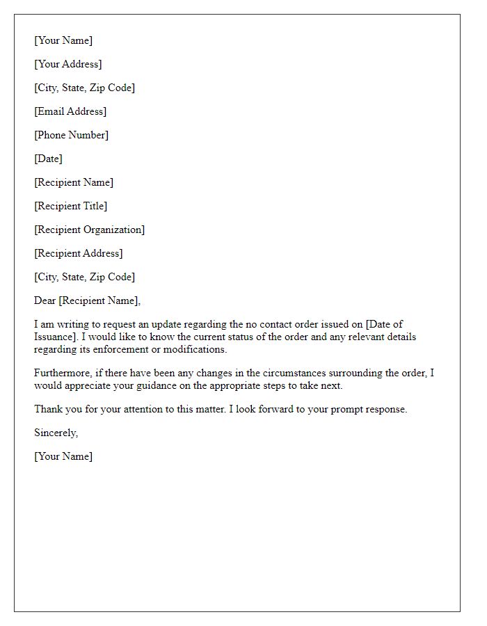 Letter template of no contact order update request