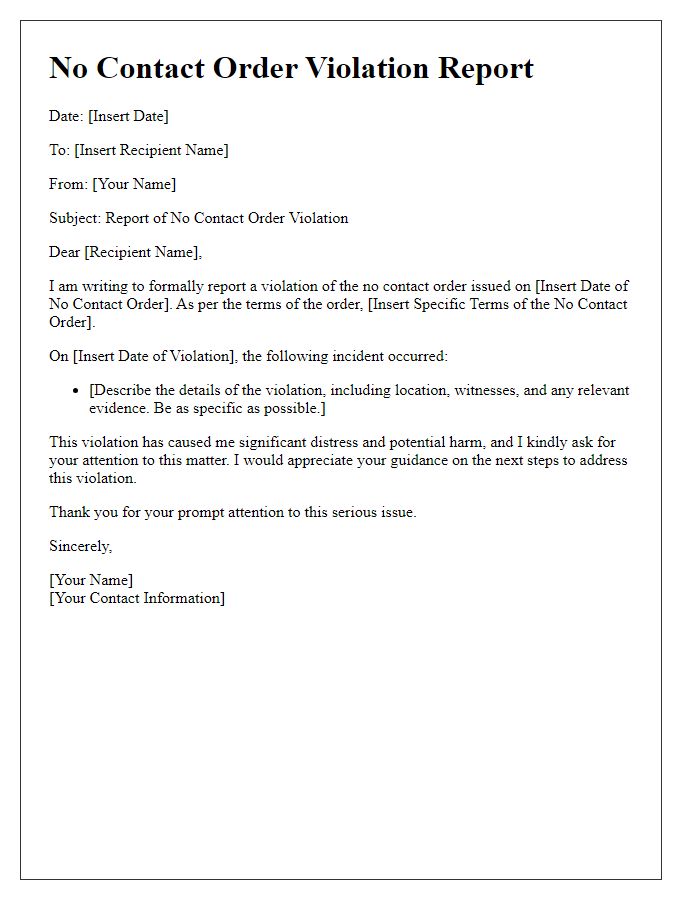 Letter template of no contact order violation report