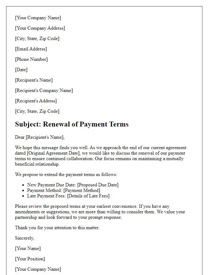 Letter template of formal payment terms renewal