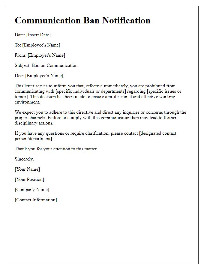 Letter template of employer communication ban