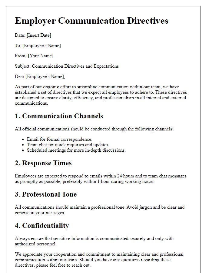 Letter template of employer communication directives