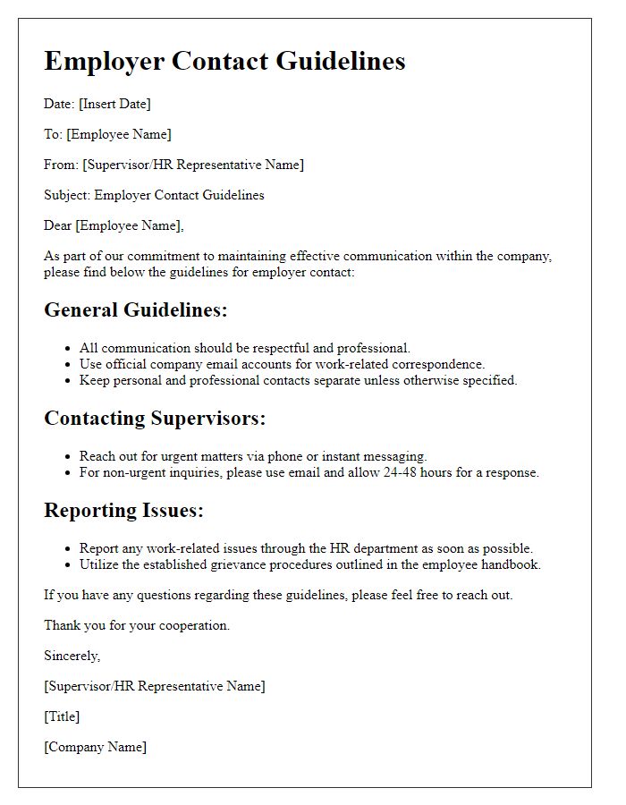 Letter template of employer contact guidelines