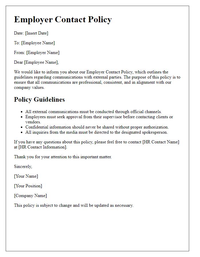 Letter template of employer contact policy