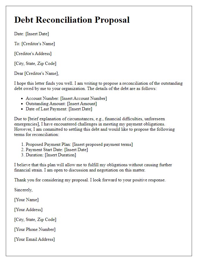 Letter template of debt reconciliation proposal