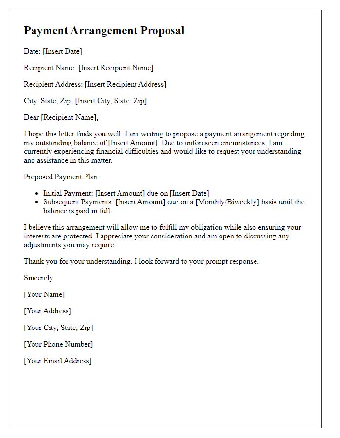 Letter template of payment arrangement proposal