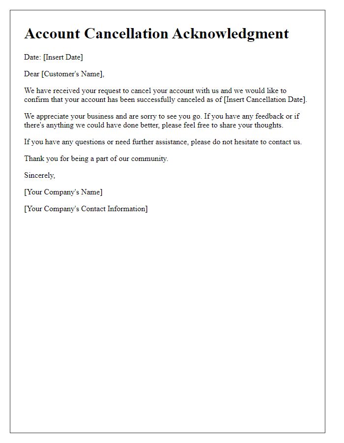 Letter template of account cancellation acknowledgment