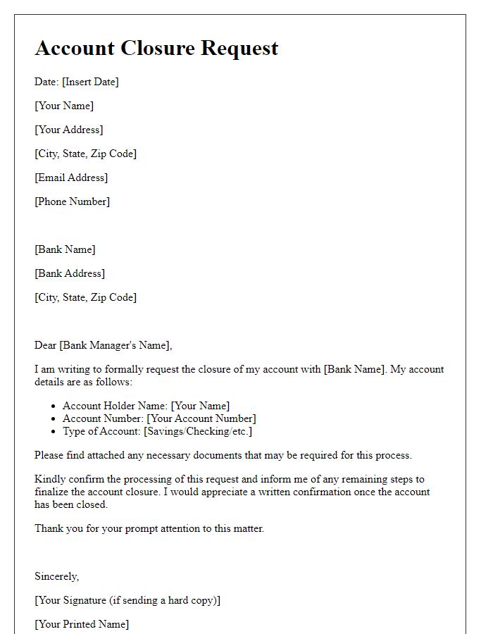 Letter template of account closure procedures