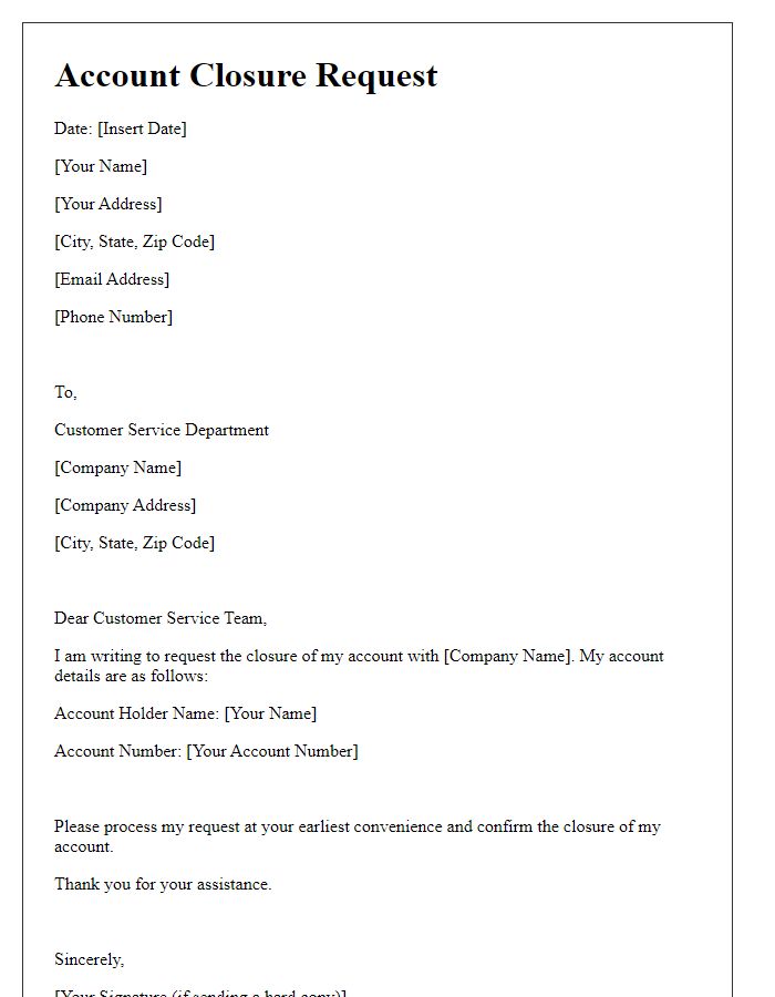 Letter template of client account closure request