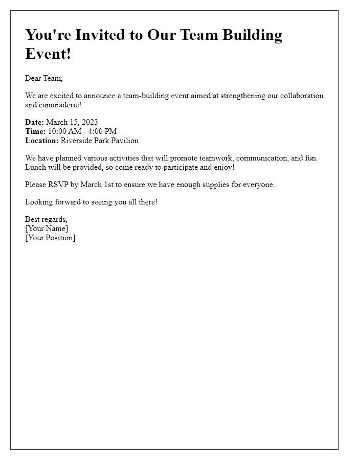 Letter template of team building event invitation for colleagues.