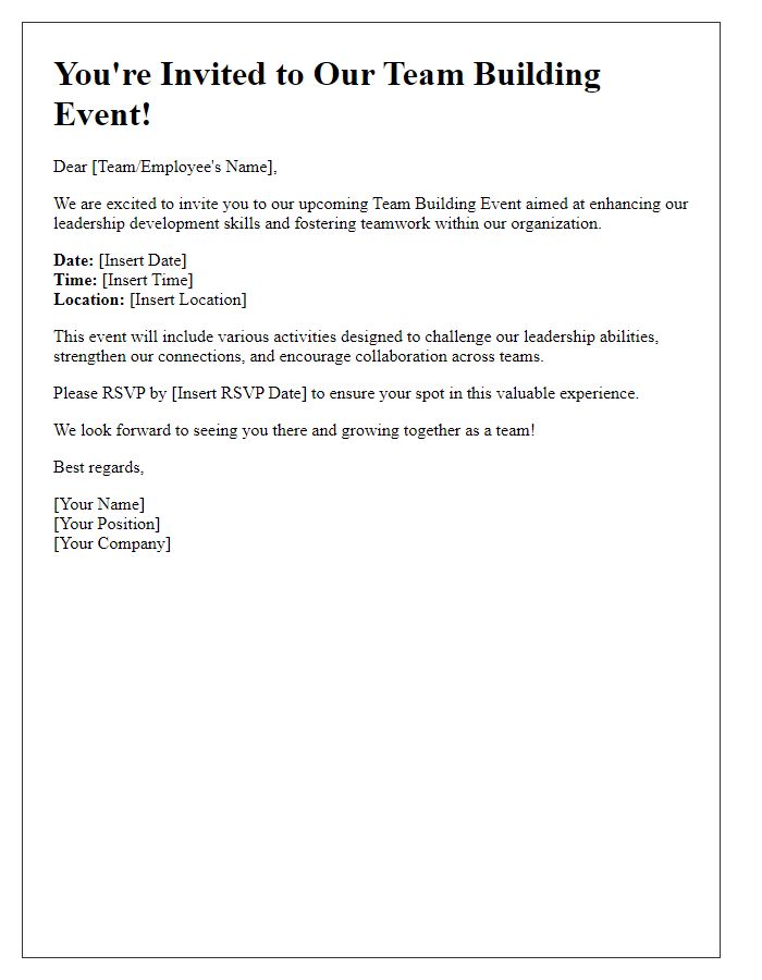 Letter template of team building event invitation for leadership development.