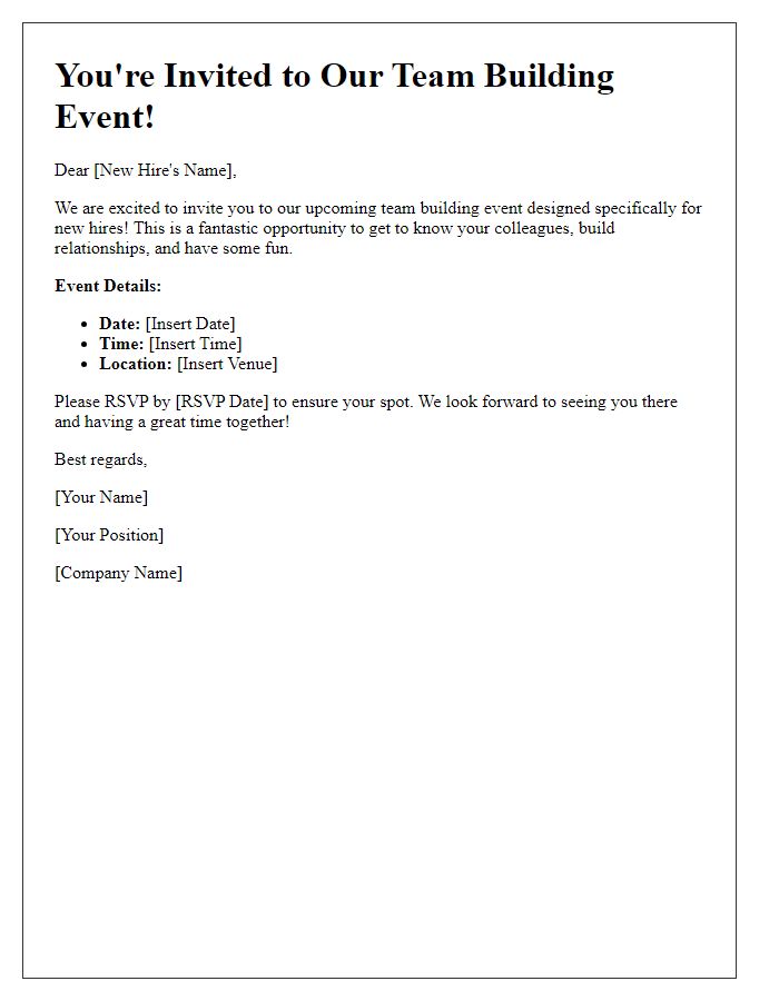 Letter template of team building event invitation for new hires.