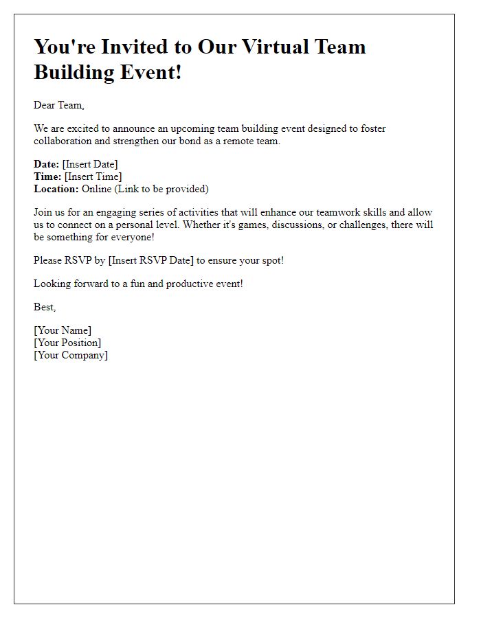 Letter template of team building event invitation for remote teams.