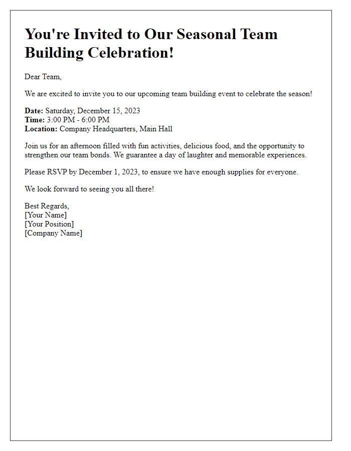 Letter template of team building event invitation for seasonal celebrations.