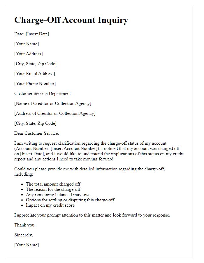 Letter template of charge-off account inquiry for clarification