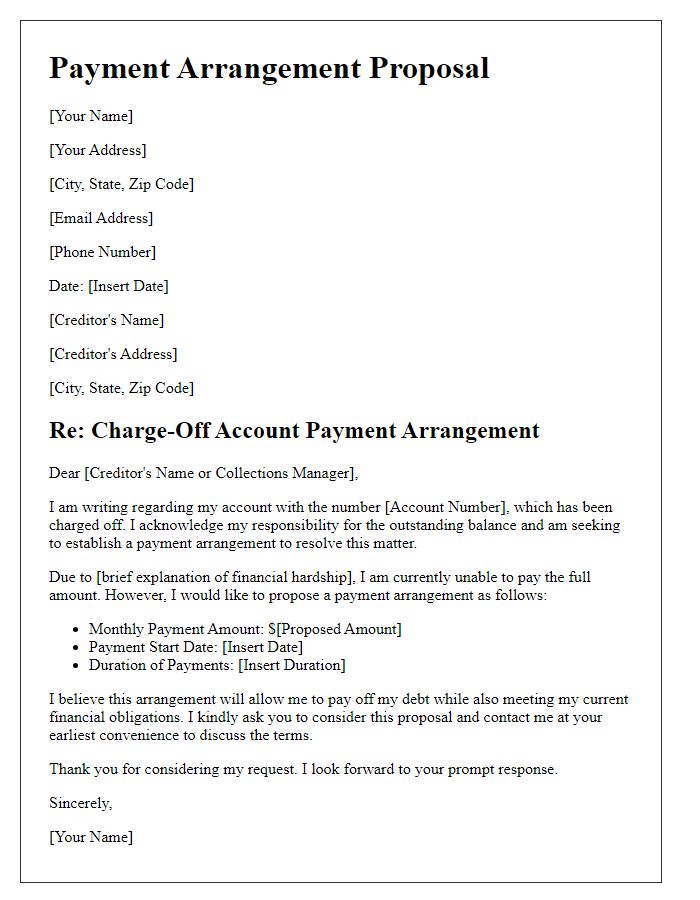 Letter template of charge-off account payment arrangement