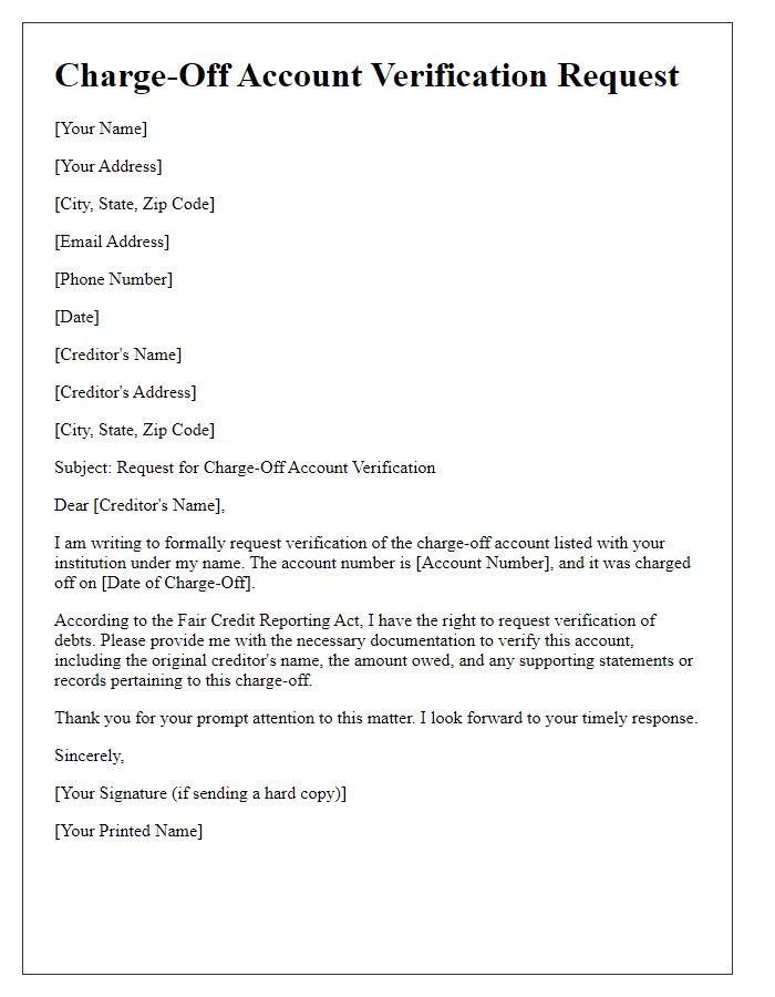 Letter template of charge-off account verification