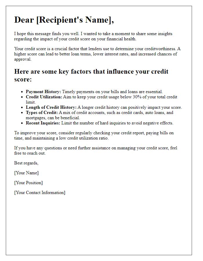 Letter template of advice on credit score impact