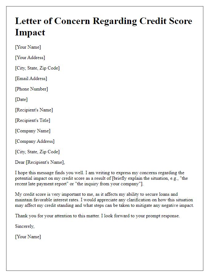 Letter template of credit score impact concern