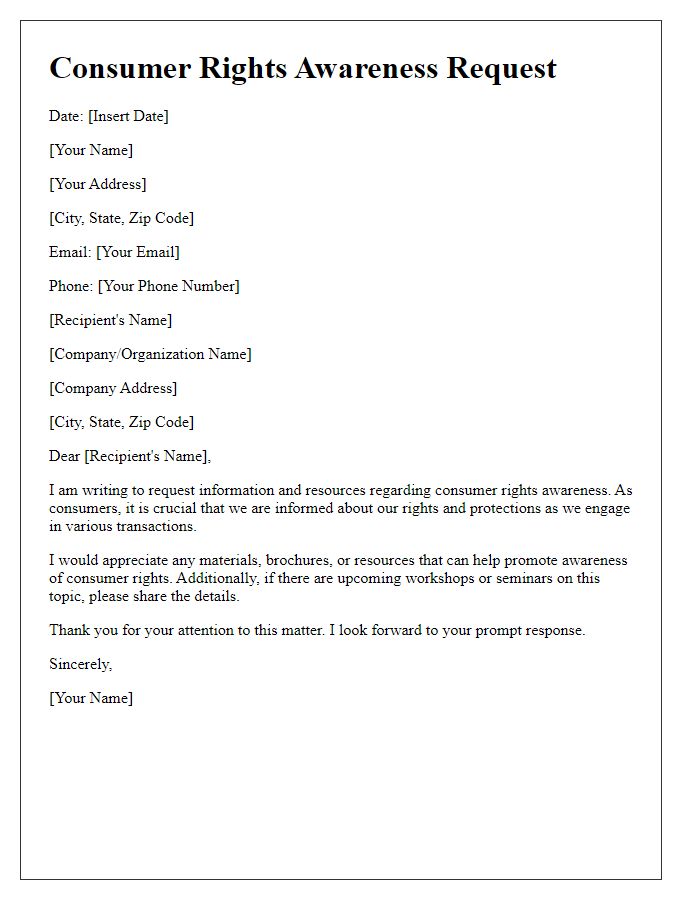 Letter template of consumer rights awareness request